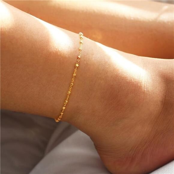 Anklet for Women Gold Chain 14K GoldPlated Dainty Boho Beach Summer Foot Jewelry - Picture 3 of 6